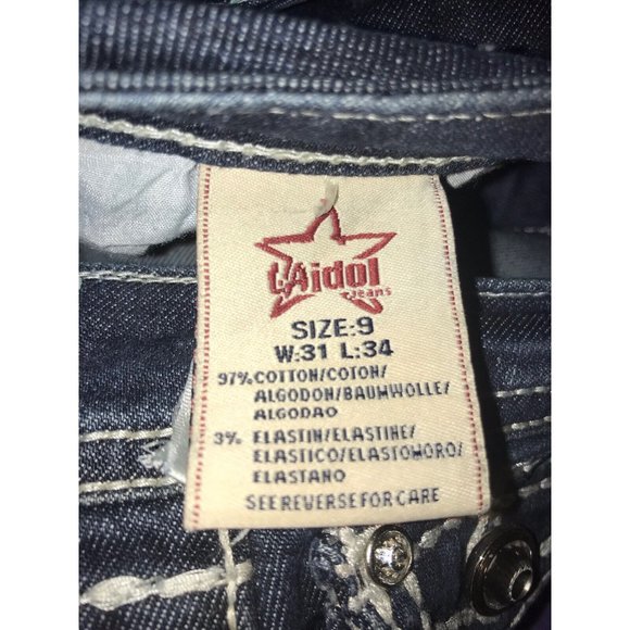 L A Idol Jeans Women Size 9 31x28 Distressed Rhinestone Embroidered Pocket - Picture 9 of 9